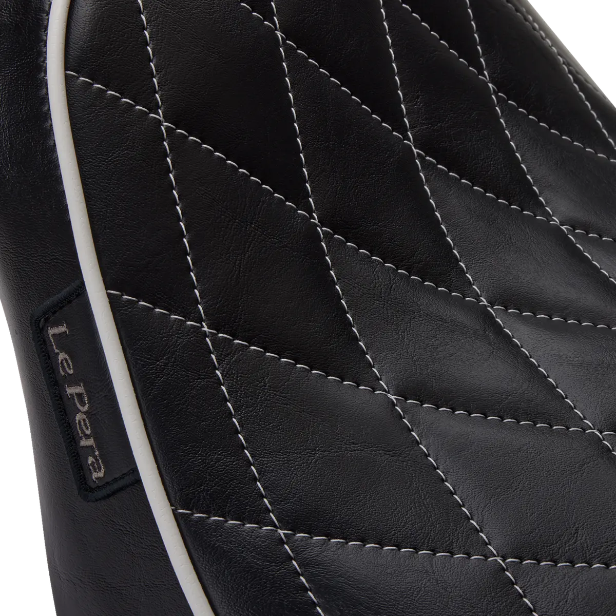 Le Pera Bare Bones Solo Seat - Diamond Stitch W/ White Stitching/Piping - Black (Lyx-007Dmwtp) Softail 18-23 2
