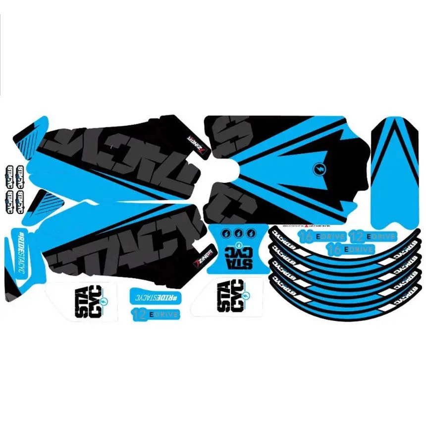 Stacyc Electrify Cyan Graphics Kit For 12Edrive & 16Edrive Brushed E-Bikes 1