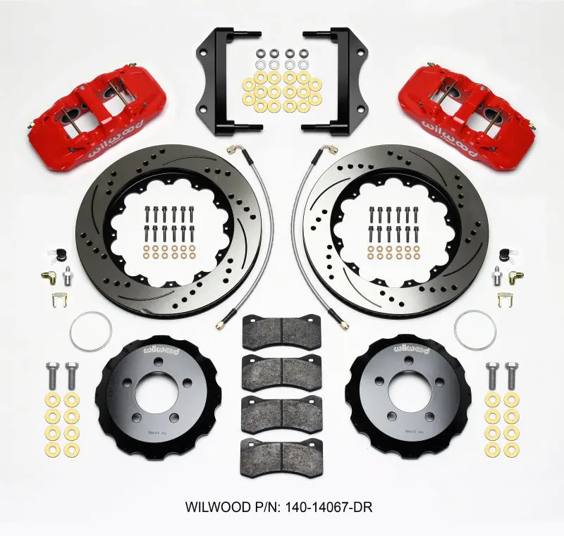 Wilwood Aero6 Front Hat Kit – 14.25" Drilled, Red Finish, Fits 2014+ Dodge Challenger (Includes Brake Lines) 1