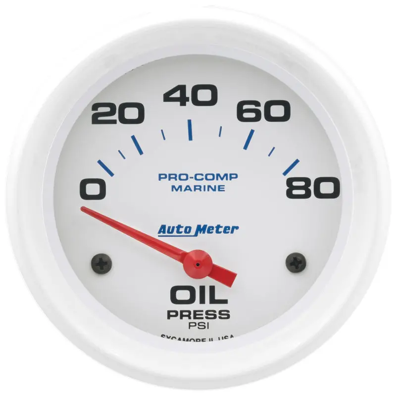 Autometer Marine-Grade 2-5/8" Electric Oil Pressure Gauge – 80 Psi White Dial 1