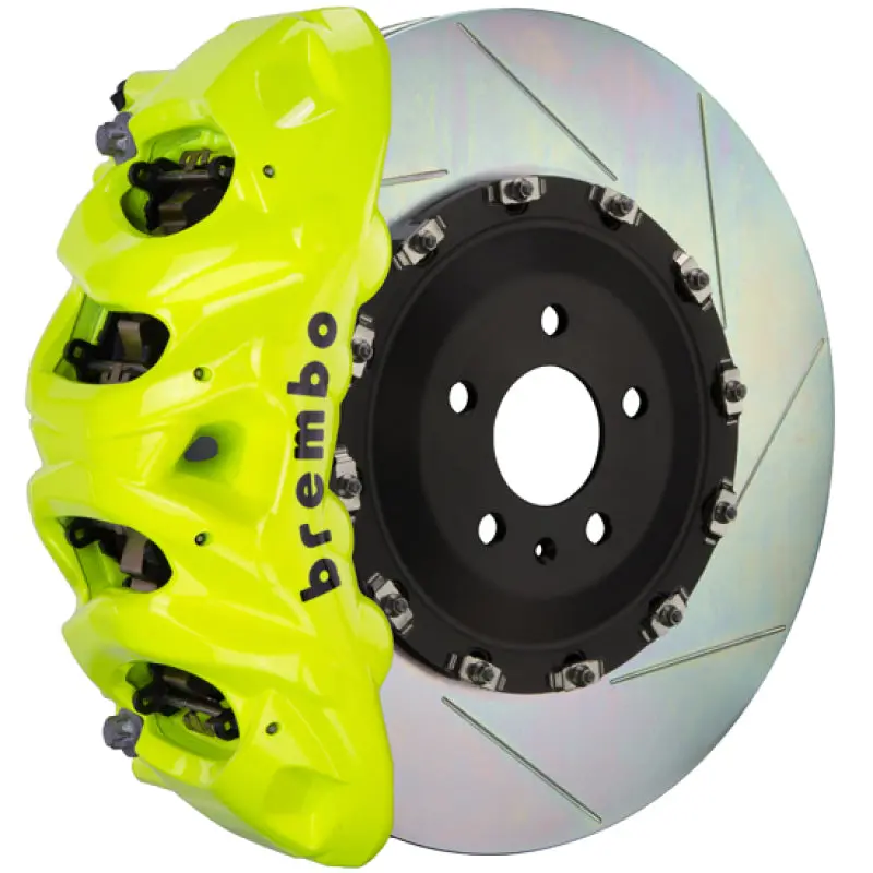 Brembo Gt Big Brake Kit For 2011–2018 Porsche Cayenne – Front, 8-Piston Calipers, 412X38Mm Two-Piece Slotted Rotors, Fluorescent Yellow Finish 1