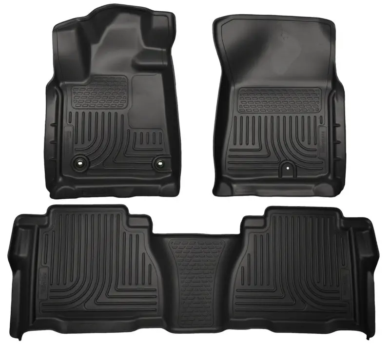 Husky Liners Weatherbeater Floor Mats – Front And Second-Row Set For 2012–2013 Toyota Tundra, Black Trim-To-Fit Design 1