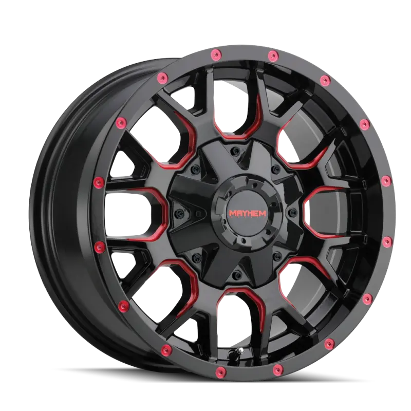 Mayhem 8015 Warrior 18X9-Inch Wheel: 6X135 Bolt Pattern, 18Mm Offset, Black With Prism Red Accents 1