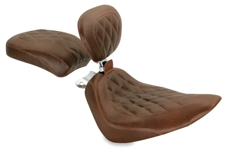 Mustang Harley-Davidson Softail Solo Seat – Rear Wide Tripper Style With Driver Backrest, Distressed Brown Leather (2000–2015 Fit) 1