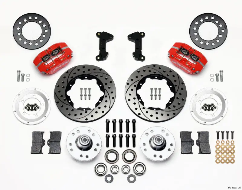 Wilwood Dynapro Front Dust Boot Kit – 11-Inch Drilled Rotors, Red Finish, Fits 1974–1980 Pinto & Mustang Ii Disc Spindles 1