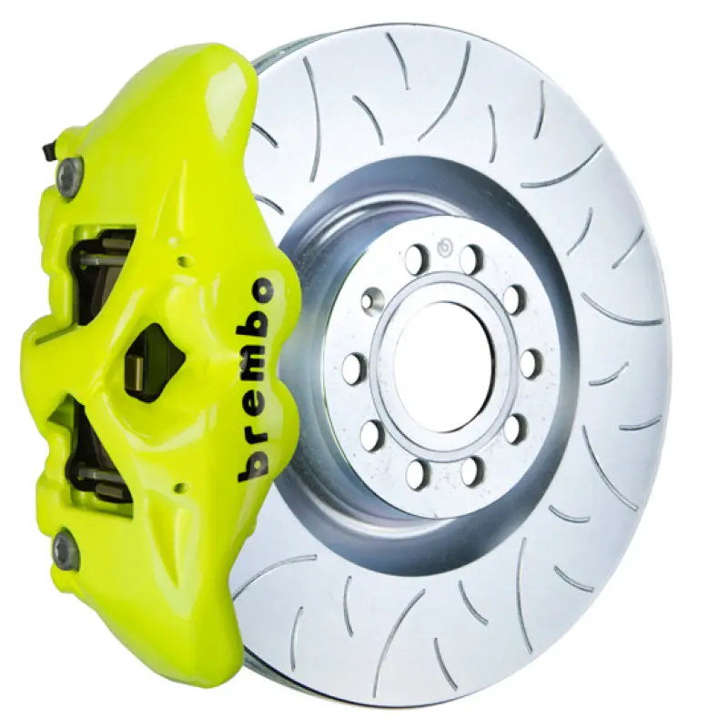 Brembo Gt Big Brake Kit For 2014–2020 Audi A3 – Front, 4-Piston Calipers, 345X30Mm Slotted Rotors, Fluorescent Yellow Finish 1