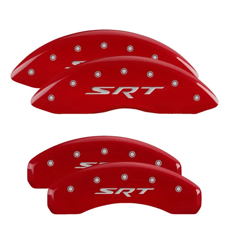 Mgp 4 Caliper Covers Engraved Front & Rear 11-18 Jeep Grand Cherokee Red Finish Silver Srt Logo 1