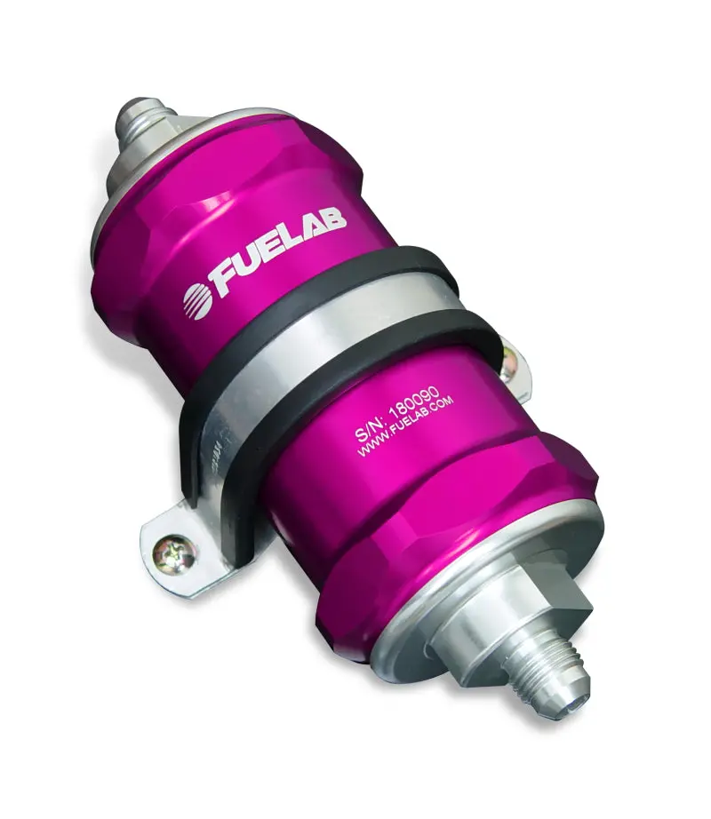 Fuelab 818 Inline Fuel Filter: -10An Fittings, 40-Micron Stainless Steel, Purple Housing 1