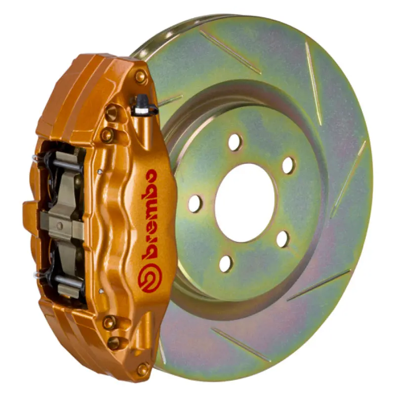 Brembo Front Big Brake Kit For Subaru Impreza/Wrx (2002–2007) & Wrx (2008–2014) – 4-Piston Calipers, 326X30Mm Slotted Two-Piece Rotors, Gold Finish 1