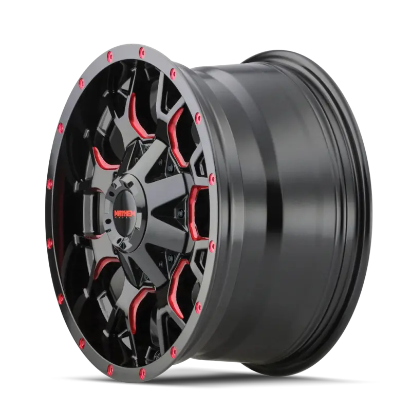 Mayhem 8015 Warrior 18X9-Inch Wheel: 6X135 Bolt Pattern, 18Mm Offset, Black With Prism Red Accents 2